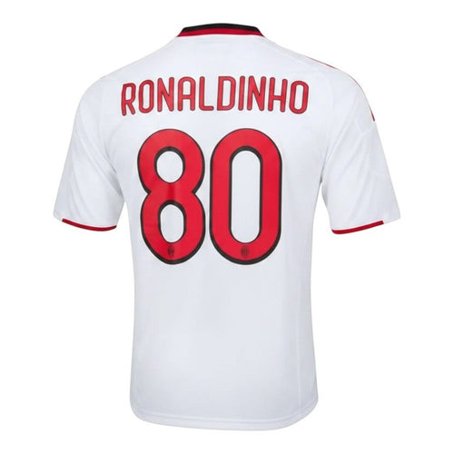 Hinchas Sportswear Store AC Milan 2009 white retro jersey with red and black trim, featuring Ronaldinho #80 print.