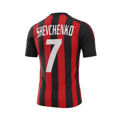 Hinchas Sportswear Store AC Milan 2003/04 retro home football shirt with Shevchenko 7 on the back. Red and black stripes.