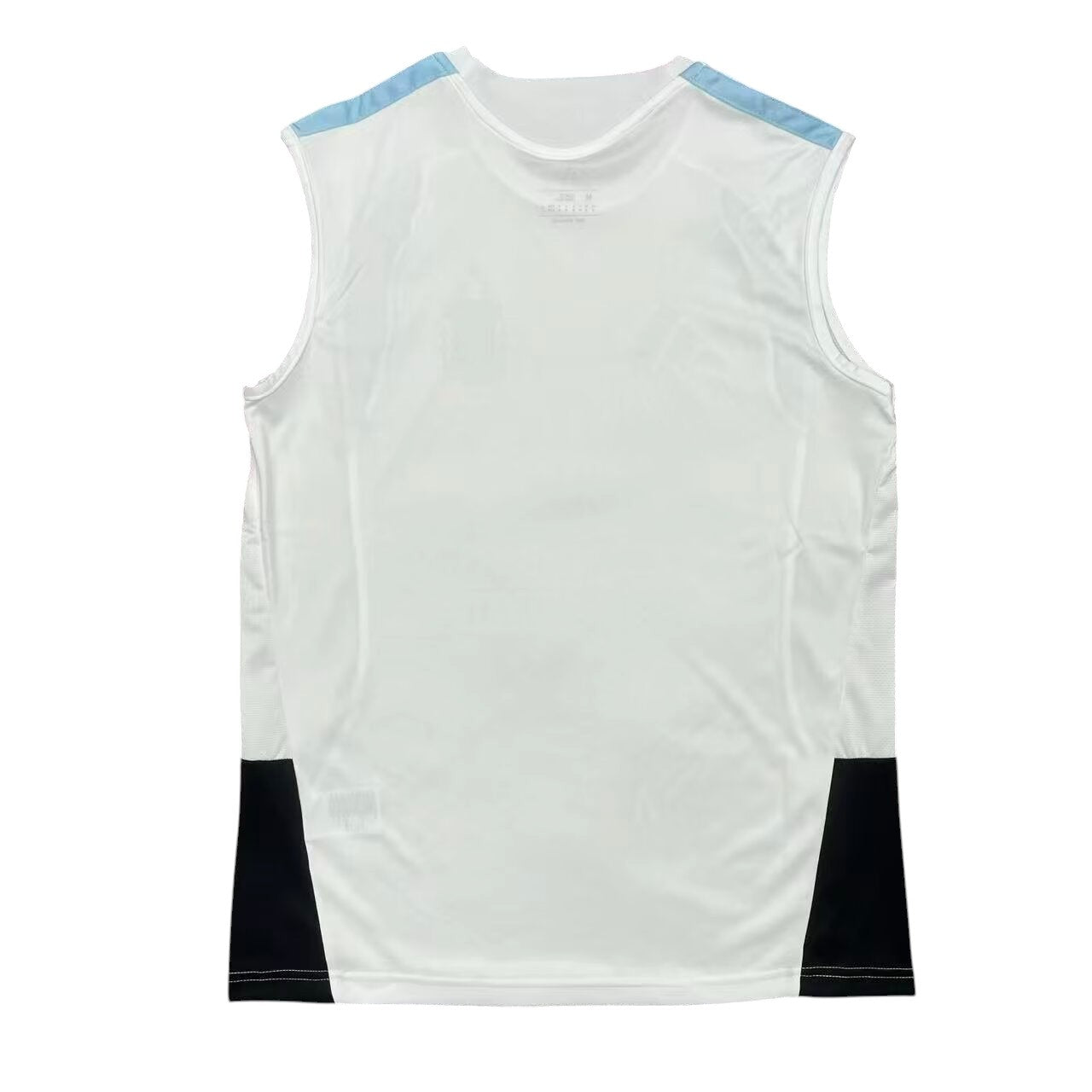 Hinchas Sportswear Store Argentina 2024 training vest, white with light blue shoulder panels and black side accents. Climacool technology.