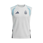 Hinchas Sportswear Store Argentina 2024 white sleeveless training vest with light blue accents and black side panels. Features Adidas logo and AFA crest.
