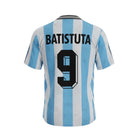 Hinchas Sportswear Store Argentina 1998 Batistuta retro jersey with number 9 on the back. Light blue and white vertical stripes.