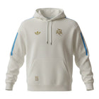 Hinchas Sportswear Store white Adidas Originals Argentina hoodie with gold Adidas trefoil logo and AFA crest, light blue sleeve stripes.