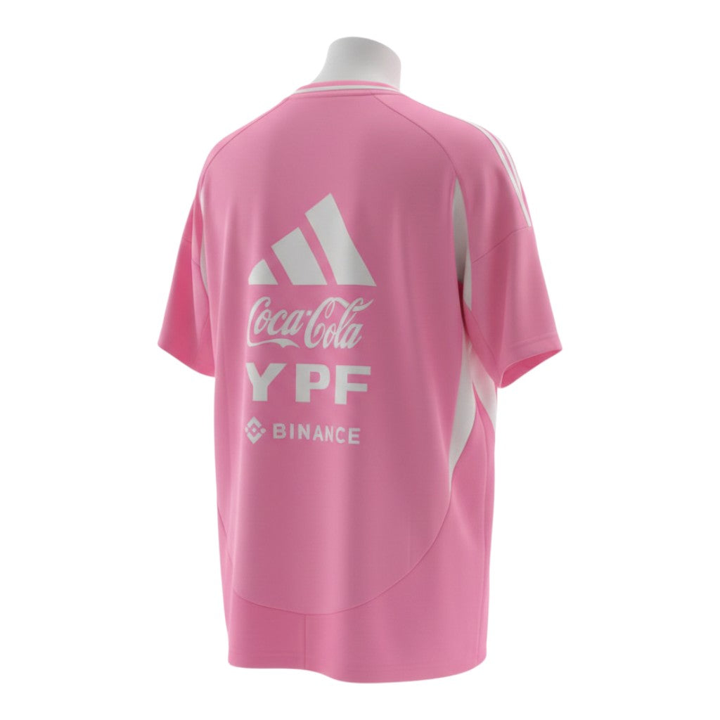 Hinchas Sportswear Store Argentina 2026 training shirt in pink with white Adidas logo and sponsors Coca-Cola, YPF, Binance.