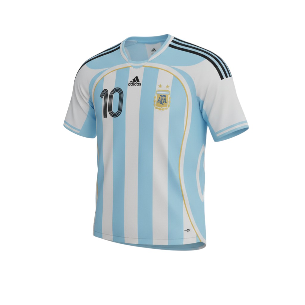 Hinchas Sportswear Store Argentina 2002 Riquelme retro jersey, light blue and white striped, with black number 10.
