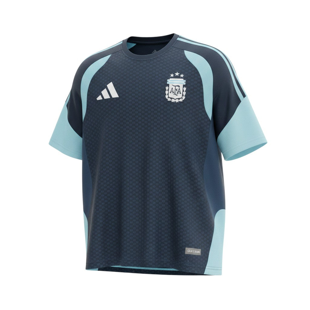 Hinchas Sportswear Store navy Adidas Climacool training shirt with light blue accents and geometric pattern. Features AFA crest and three stars.