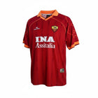 Hinchas Sportswear Store AS Roma 1999/00 home jersey #10 Totti, deep red with orange accents, V-neck polo collar, INA Assitalia sponsor.