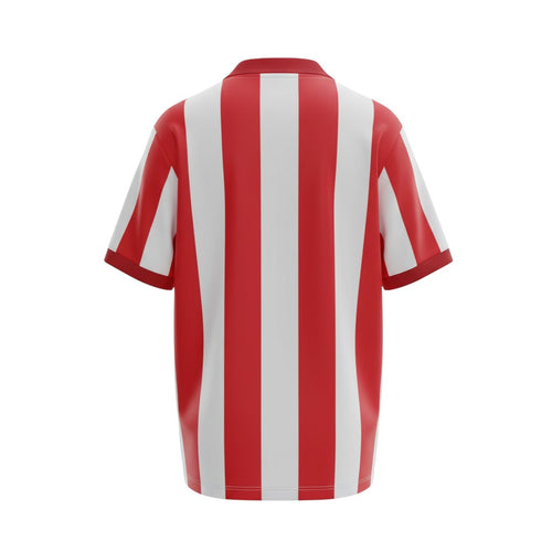 Hinchas Sportswear Store Atlético de Madrid 2003 Centenario retro home jersey, red and white vertical stripes, V-neck collar.
