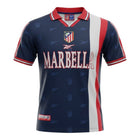 Hinchas Sportswear Store Atletico de Madrid 98-99 retro navy blue jersey with red and white stripe, Marbella sponsor.