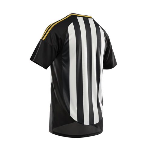 Hinchas Sportswear Store Atlético Mineiro 2025/26 home jersey with black and white vertical stripes and yellow accents.