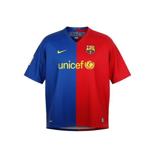 Hinchas Sportswear Store Barcelona 08/09 Home Kit, blue and red halves, UNICEF sponsor, Nike logo, FCB crest.