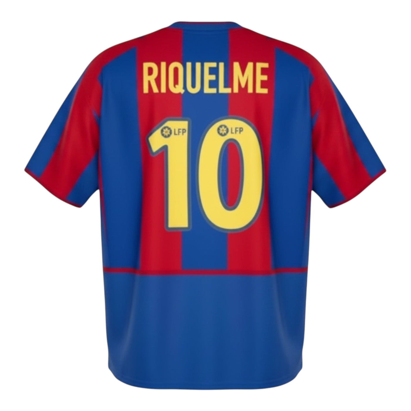 Hinchas Sportswear Store Barcelona 2002-03 Riquelme #10 retro home jersey, blue and red stripes, premium fabric.