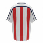 Hinchas Sportswear Store Bayern Munich 2001/02 retro away jersey, white with red vertical stripes and navy accents.