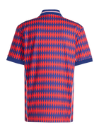 Hinchas Sportswear Store Bayern Munich retro jersey with red and navy diamond pattern, navy collar, and white piping.