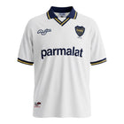 Hinchas Sportswear Store white Boca Juniors 1994 away jersey with navy collar and sleeve cuffs, Parmalat sponsor, and CABJ 1905 crest.