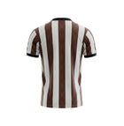 Botafogo 1995 retro jersey by Finta. Brown and white vertical stripes, black polo collar, Seven-Up sponsor. Hinchas Sportswear Store.