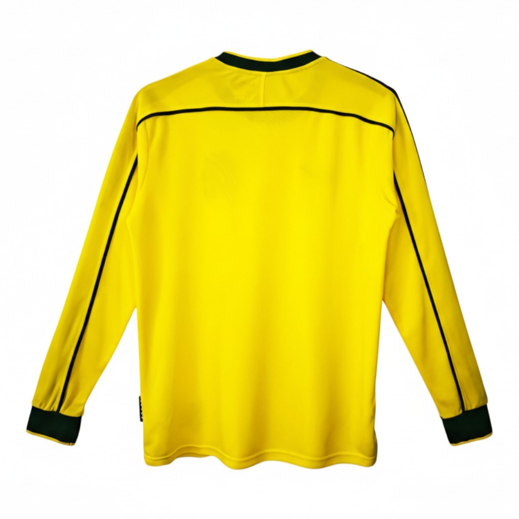 Hinchas Sportswear Store Brazil 1998 long sleeve home jersey, yellow with dark green trim and Nike details.