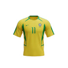 Hinchas Sportswear Store Brazil 2002 retro jersey with number 11 in yellow and green with blue collar.
