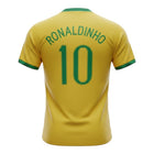 Hinchas Sportswear Store Brazil 2006 Ronaldinho retro football jersey, yellow with green trim, size 10.