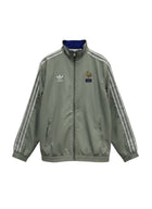 Chaqueta retro de pista gris plateado de Adidas para hombre de los 90 con el logo del trébol y el escudo del gallo de la FFF bordado.