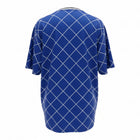 Hinchas Sportswear Store royal blue 1987 Chelsea retro jersey with white diamond grid pattern and V-neck collar.