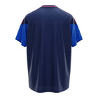 Hinchas Sportswear Store Colombia training polo shirt, navy with blue sleeves, red collar trim, and red Adidas stripes on shoulders.