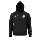 Sudadera negra con capucha Nike Corinthians, escudo SC Corinthians Paulista blanco y logo Swoosh, bolsillo canguro frontal.