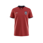 Hinchas Sportswear Store England 2002 Away Retro Jersey, deep red, V-neck with navy, white, red trim, Umbro logo, embroidered Three Lions crest.
