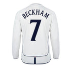 Hinchas Sportswear Store England 2001-02 long sleeve white football jersey with navy Beckham #7 on back.