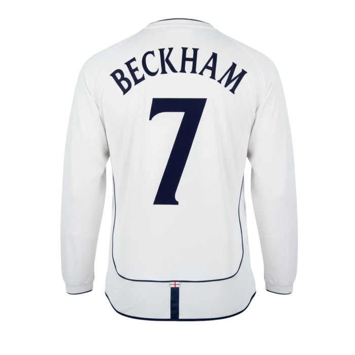 England Home Long Sleeve Jersey White – Beckham #7 – Umbro 2001-02