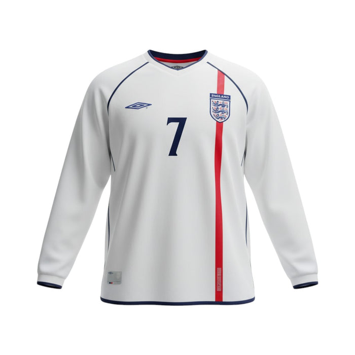 England Home Long Sleeve Jersey White – Beckham #7 – Umbro 2001-02