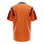 Hinchas Sportswear Store FC Barcelona 1992 retro orange jersey with blue V-neck and geometric sleeve panels.