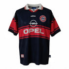 Hinchas Sportswear Store FC Bayern München 1997/99 away jersey, navy with red stripes, Opel sponsor, Adidas.