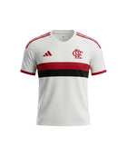 Camiseta de fútbol blanca del Flamengo 2026/27 de Adidas con franja roja y negra en el pecho y tecnología Climacool.
