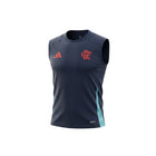 Hinchas Sportswear Store Flamengo Training Vest 2026 Navy. Sleeveless navy top with turquoise side panels, red Adidas and CRF crest. Aeroready tech.
