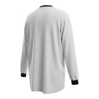 Hinchas Sportswear Store white long-sleeve Germany 125th Anniversary football jersey with navy trim and subtle pinstripe texture.