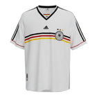 Hinchas Sportswear Store white Adidas Germany 1998 World Cup retro jersey with black stripes, German flag colors chest band, DFB crest, and three stars.