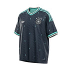 Hinchas Sportswear Store Germany 2026 away jersey in navy blue polyester with mint and white V-neck collar and sleeve cuffs.