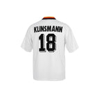Hinchas Sportswear Store Germany 1994 retro jersey with Klinsmann 18 on the back. White with black and red collar.