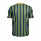 Hinchas Sportswear Store Inter Milan 1995 retro jersey with olive green and navy vertical stripes, textured fabric, and white/yellow/navy collar.