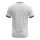 Hinchas Sportswear Store white Italy 1982 World Cup away jersey with royal blue trim and Italian tricolor details on collar and cuffs.