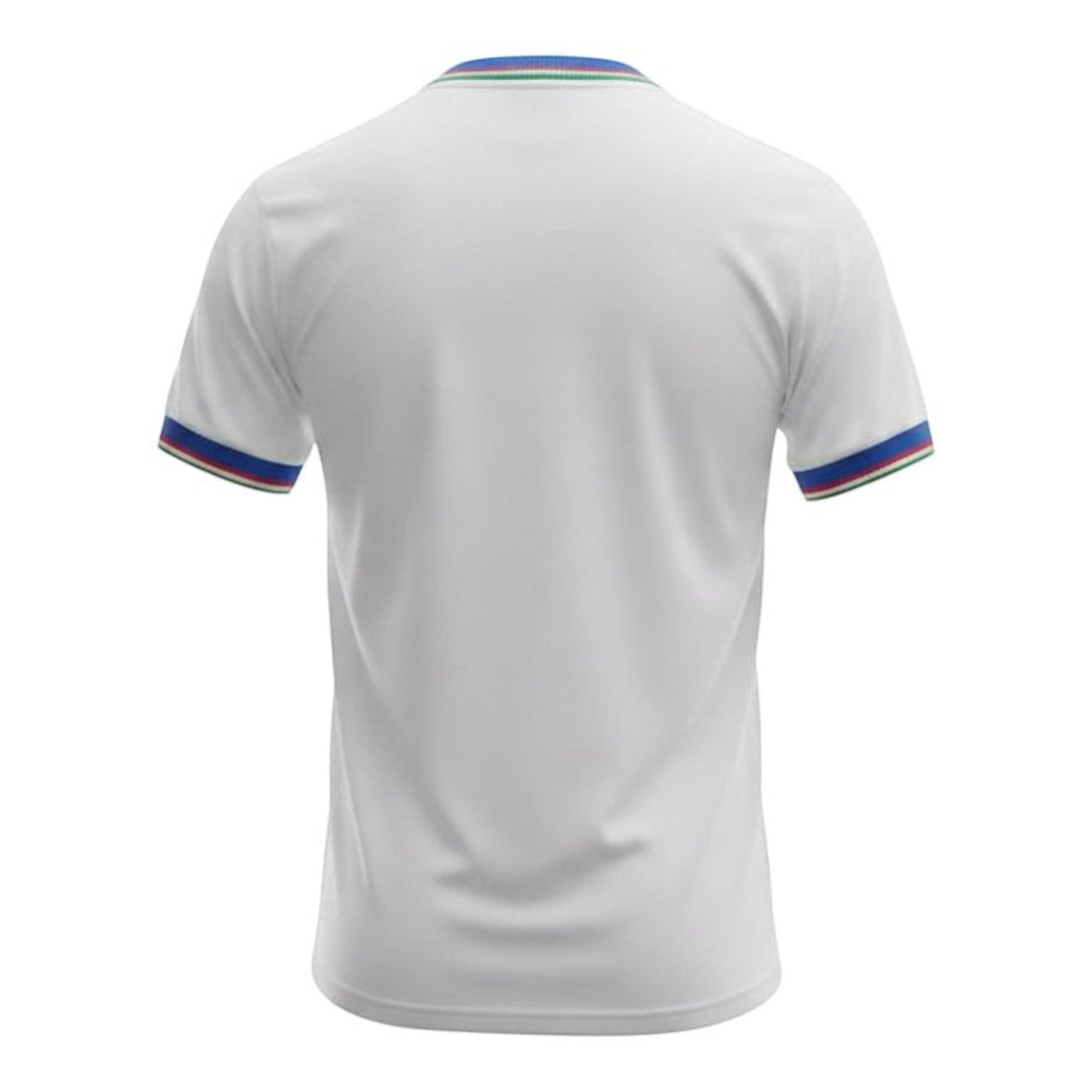 Hinchas Sportswear Store white Italy 1982 World Cup away jersey with royal blue trim and Italian tricolor details on collar and cuffs.