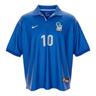 Hinchas Sportswear Store blue Nike Italy 1998 World Cup Del Piero #10 retro jersey with ribbed pattern, polo collar, and FIGC crest.
