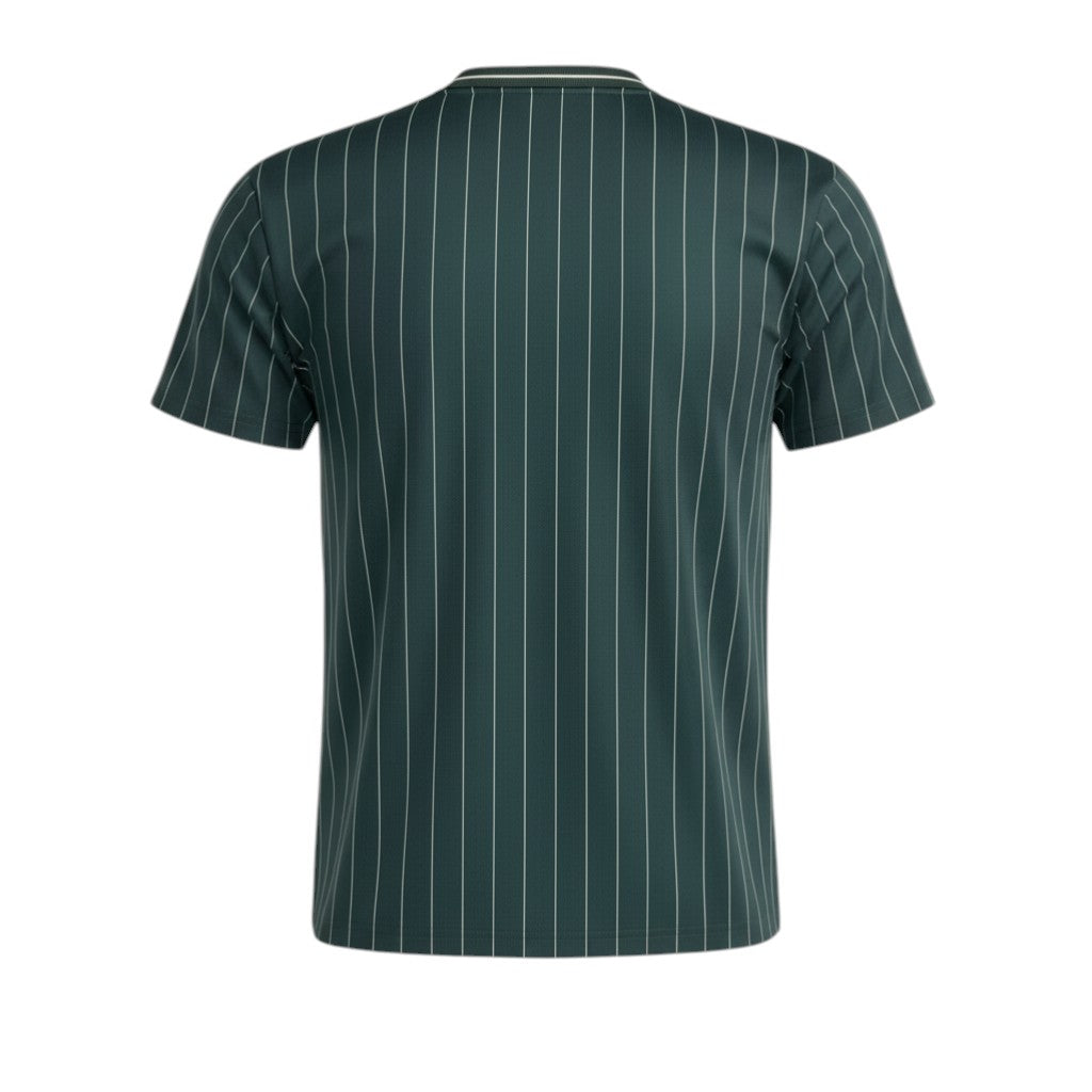 Hinchas Sportswear Store Juventus retro jersey in deep forest green with white pinstripes and a polo collar.