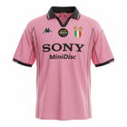 Hinchas Sportswear Store Juventus FC 1997/98 retro pink Kappa third jersey with black collar, SONY MiniDisc sponsor, and centenary patch.