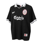 Hinchas Sportswear Store black 1996/97 Liverpool FC retro jersey by Reebok with white trim and Carlsberg sponsor.
