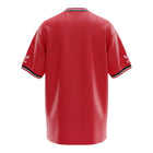 Hinchas Sportswear Store Manchester United 1984 retro red satin jersey with black and white trim, Adidas trefoil on sleeves.