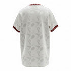 Hinchas Sportswear Store white Manchester United 1991 retro jersey with geometric pattern, red sleeves and collar.