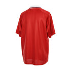 Hinchas Sportswear Store retro Manchester United 1998-99 UCL Final red short sleeve jersey with white and black collar trim.