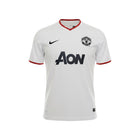 Hinchas Sportswear Store Manchester United 2013-14 retro white Nike football jersey with red trim and AON sponsor.