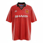 Hinchas Sportswear Store Manchester United 1994/95 retro red jersey with black polo collar and white SHARP sponsor.